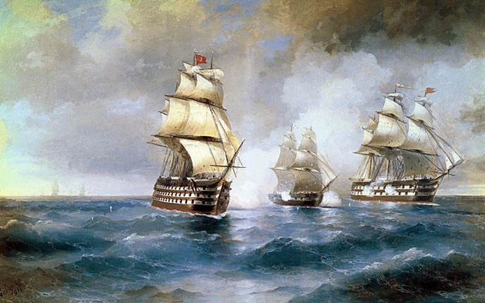 The Brig Mercury, after Her Victory Over Two Turkish Ships, Meets a Russian Squadron. Ivan Konstantinovich AIVAZOVSKY